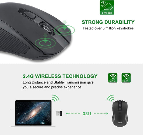 2.4G Wireless Mice Super Energy Saving Portable Optical PC Laptop Computer Mouse, 5 Adjustable DPI Mice, 6 Buttons for Windows macOS Linux