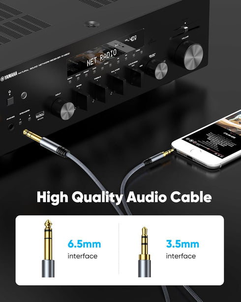 Highwings 1/4 to 1/8 Cable Stereo Audio Cable 3FT, 6.35mm Male to 3.5mm Male TRS for Guitar, Home Theater