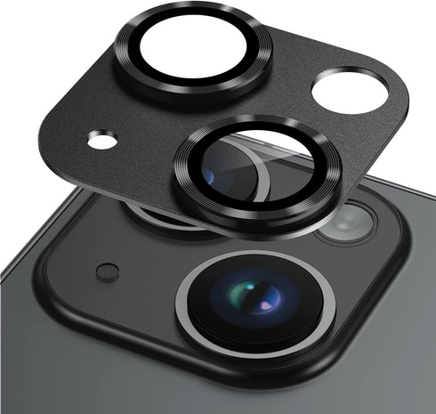 Korecase Metal Tempered Glass Camera Lens Protector for iPhone 14/14 Plus - Black, Rear Case Friendly Cover Film