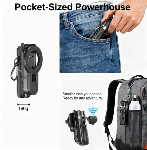 AntoFlash for Magnetic Tripod Stand for iPhone Pocket-Size Selfie Stick Mag-Safe Tripod Phone Holder with Wireless