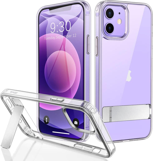 JETech Case for iPhone 12/12 Pro - 6.1-Inch Slim Shockproof Bumper Cover with 3-Way Metal Kickstand