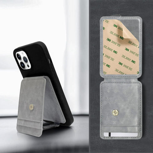 M-Plateau Phone Wallet Stick ON, Card Holder for Cell Phone with Elastic Magnetic Closure, Bifold Credit Card Holder