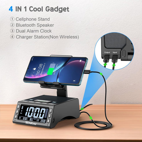 TechGlow Foldable Cellphone Stand with Bluetooth Speaker Charging Station - Birthday Gift Idea for Mom Dad, Cool Gadget