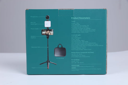 Smartphone Video Vlogging Kit with LED Light, Phone Holder, Microphone, Tripod, Carry Bag for iPhone/Android