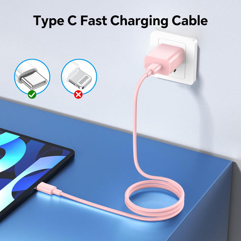for iPhone USB C Charger Fast Charging, 3Pack 20W USB C Block with 60W USB C to C Cable 6FT, Pink