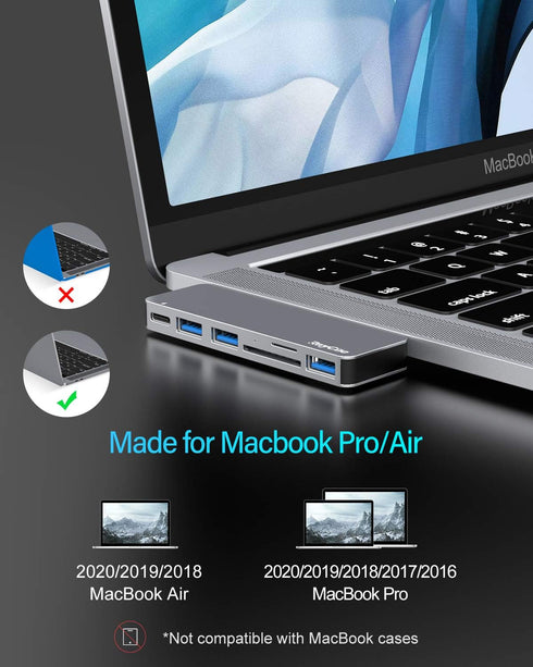 RayCue 6 in 1 USB-C Hub Adapter for MacBook Pro/Air M1 M2 M3 2023 2022 2021 with 3 USB 3.0 Ports