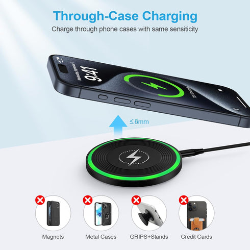15W Wireless Charger Pad with Adapter for Motorola G Power 2024 Edge 50 Ultra, Samsung Galaxy S24 Ultra, iPhone 15