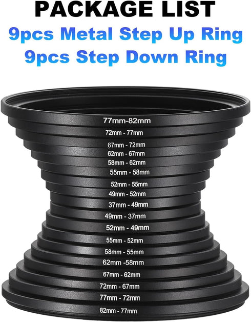 PATIKIL 9pcs Step Up Ring, 9pcs Step Down Ring, Camera Lens Filter Adapter Ring Aluminum Filter Ring Adapter Set for Camera Lens Hood, 72-77MM, 77-82MM