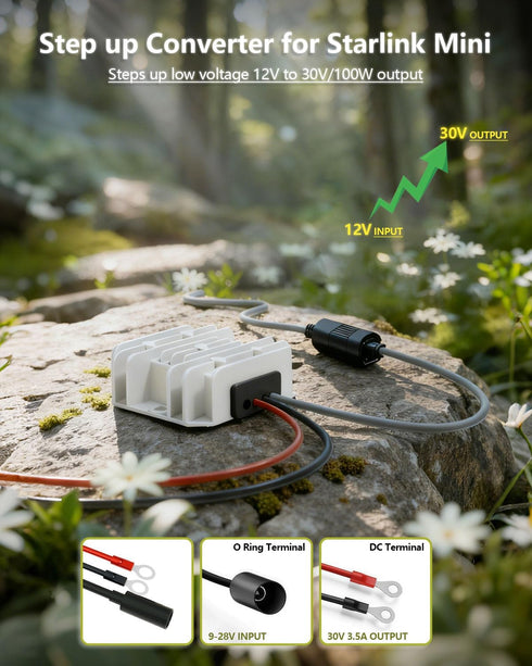 GeegAcc 12V 12V/24V 30V 3.5A Pack, 9-28V (1 Starlink Mini Adapter DC Step Up Converter, to Power Supply, Waterproof