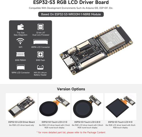 waveshare ESP32-S3 RGB LCD Driver Board, 32-Bit 240MHz Dual-Core Processor, WiFi & Bluetooth Support, 4inch RGB Display