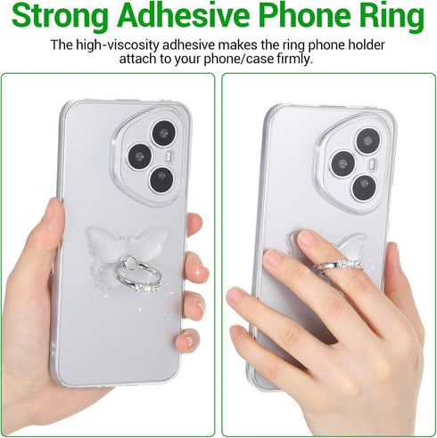 Ymapinc 360 Butterfly Cell Phone Ring Holder, Clear Rhinestone Butterfly Phone Case Ring, Finger Holder Grip Compatible