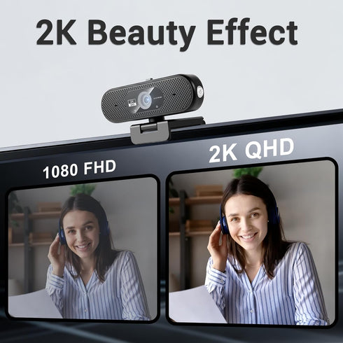 Generic 2K Hprosper Webcam with Microphone, Automatic Light Correction & Privacy Cover, Wide Angle USB Camera for PC