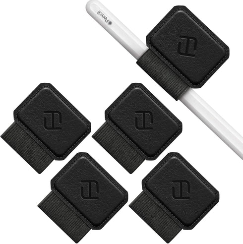 Fintie 4 Pack Pen Loop Holder for Apple Pencil Pro, Elastic Adhesive Leather Sleeve for Stylus Pens, Black