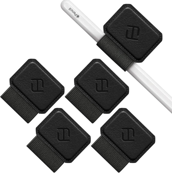 Fintie 4 Pack Pen Loop Holder for Apple Pencil Pro, Elastic Adhesive Leather Sleeve for Stylus Pens, Black