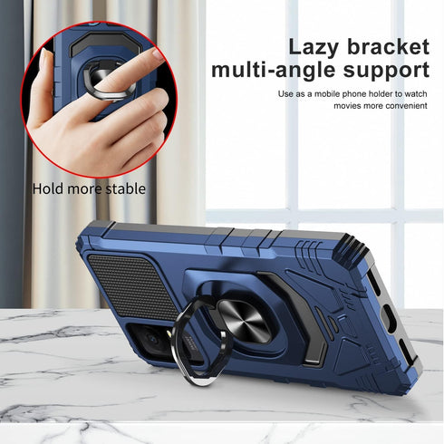TJS TCL ION X Case, TCL ION V Case, TCL 40 Z Case, Blue Heavy Duty Drop Protection Cover with Metal Ring Magnetic
