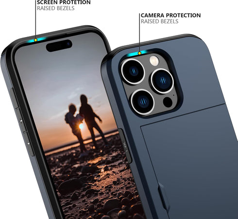Nvollnoe iPhone 15 Pro Case - Heavy Duty, Slim Wallet with Hidden Card Slot, Shockproof Dual Layer, 6.1" (Blue)