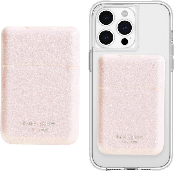 Kate Spade New York Magnetic Flip Phone Wallet/Card Holder - Compatible with MagSafe Phones and Cases, That Sparkle Pink