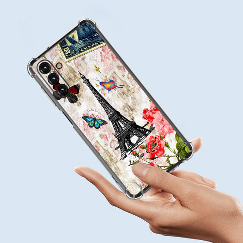 Galaxy A15 5G Case, Paris Tower Butterfly Shockproof Drop Protection TPU Full Body Protective Cover
