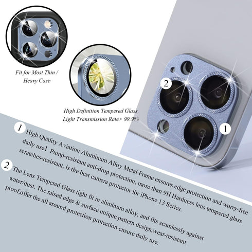 2 Pack 13 10 Camera Lens Protector Compatible for iPhone Pro/Max, Aluminum Alloy Metal & H Tempered Glass