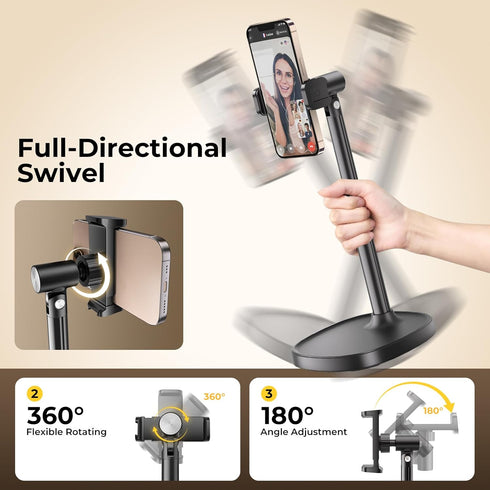 GMETAL Desktop Phone Stand, Adjustable Height & Angle Holder, Compatible with iPhone, Samsung, Android Smartphones
