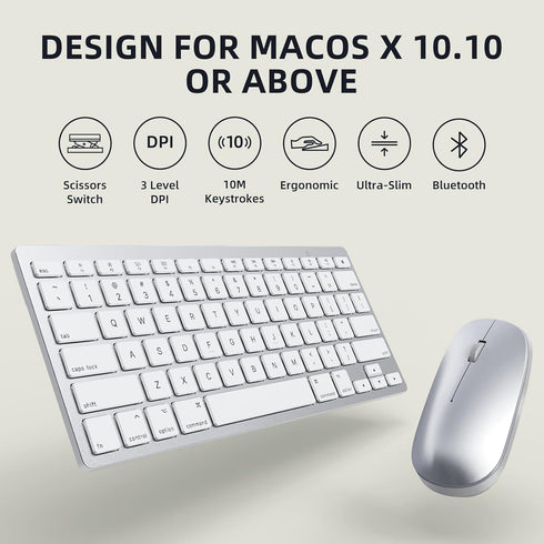 Bluetooth Keyboard and Mouse for Mac, OMOTON Ultra-Slim Combo, Wireless for MacOS, MacBook Pro/Air, iMac, Laptop and PC