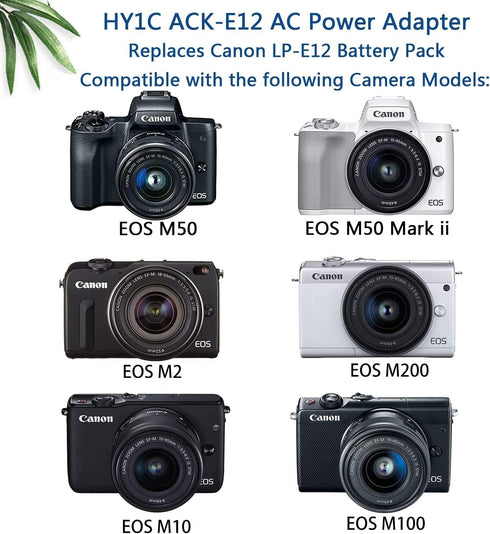 LP-E12 Dummy Battery DR-E12 DC Coupler Kit for Canon EOS M50, M50 Mark II, M200 Cameras