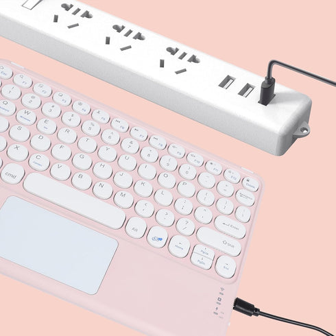 Wireless Keyboard with Touchpad, Ultra-Thin Rechargeable Bluetooth Mini Keyboard with Trackpad, Round Key for iPad