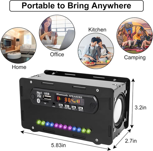 DIY Bluetooth-Compatible Speaker Kit, DIY FM Radio Soldering Project USB Mini Home Sound Amplifier with Colorful LED