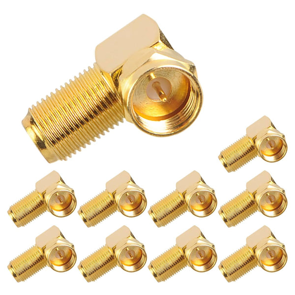 VCE 90 Degree Coaxial Connector, L Shaped Gold-Plated F Type Male to Female Right Angle Coax Connector, 10-Pack