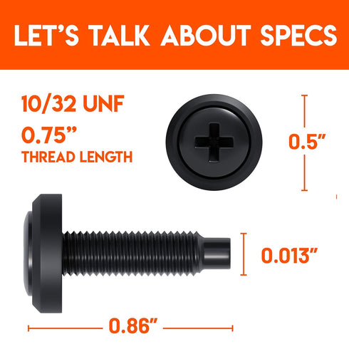 ECHOGEAR Server Rack Screws 50 Pack, 10/32 Steel Screws with Nylon Washers & Pilot Point Heads for Network Racks