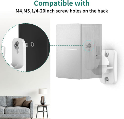 HomeMount Speaker Wall Mount Brackets Kit, Surround Speaker Wall Mounts, Holds up to 8 lbs, 2 Pack, White