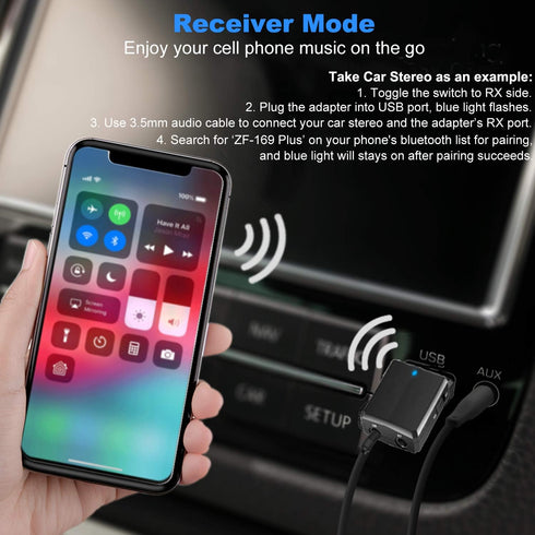 ISOBEL USB Bluetooth Audio Transmitter Receiver, 3 in 1 HiFi Wireless Audio Adapter with 3.5mm AUX for Car TV