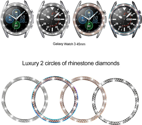 Bands Compatible with Samsung Galaxy Watch 3 (45mm), 22mm Full Rhinestone Diamond Stainless Metal Strap for Women Men