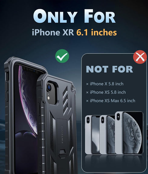 FNTCASE for iPhone XR Phone Case: Military Grade Full Protection Shockproof Hard Phonecase with Kickstand - Rugged Protective Cases Matte Textured Drop Proof Heavy Duty Cover - Black