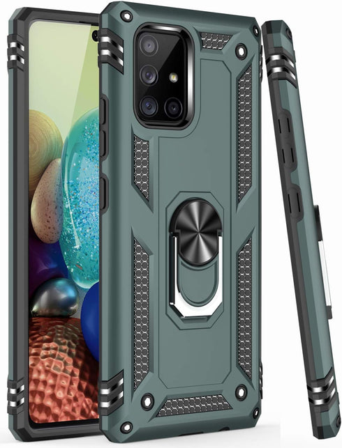 LUMARKE Galaxy A71 5G Case, 16ft Drop Tested Military Grade Cover with Magnetic Ring Kickstand, Pine Green