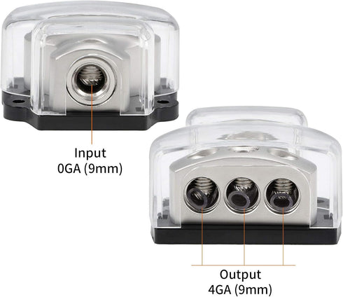 3 Way Power Distribution Block, 1x 0 Gauge In / 3X 4 Gauge Out, Amp Power Ground Distributor, 2 Pack