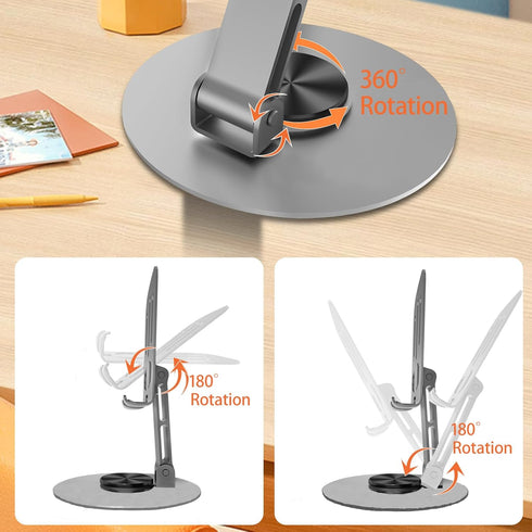 Lusosh 360 17 16 Universal Metal Cell Phone Stand, Multi-Angel Adjustable Rotation Non-Slip Metal Phone Stand