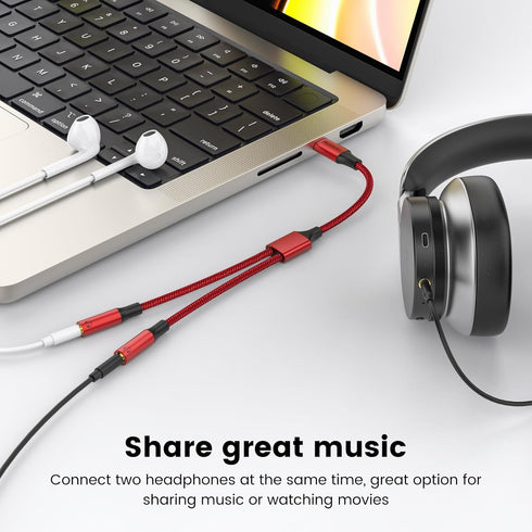 MOSWAG Type C to Dual 3.5mm Aux Headphone Jack Adapter, Hi-Res 2 Way Audio Y Cable for iPad, Samsung, Google