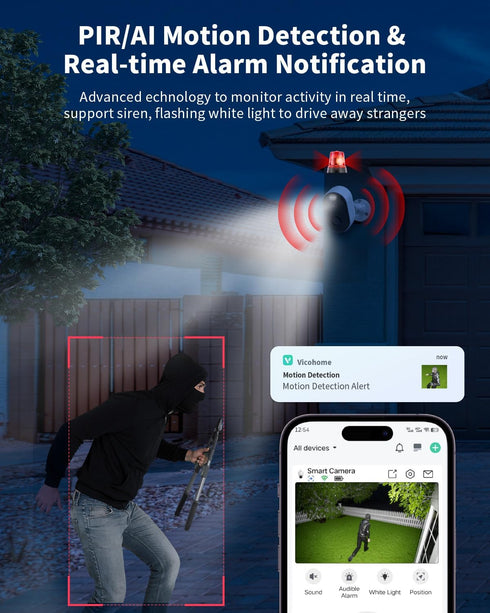 Wireless Outdoor Security Cameras, Battery Powered 2k Color Night Vision, AI Motion Detection, IP66 Weatherproof, 2-Way