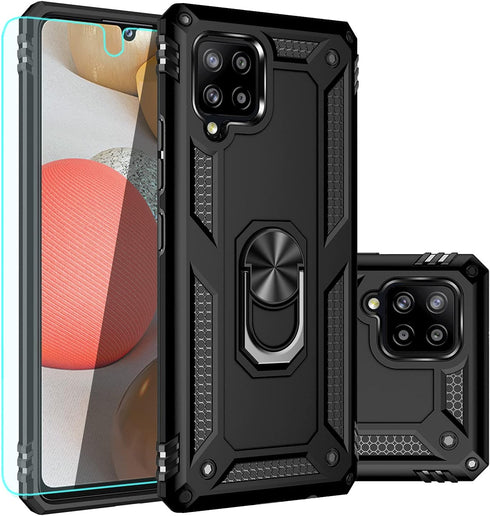 Galaxy A42 5G Case with Screen Protector, Black Military Grade 16ft Drop Tested Cover with Magnetic Kickstand