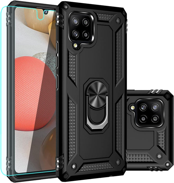 Galaxy A42 5G Case with Screen Protector, Black Military Grade 16ft Drop Tested Cover with Magnetic Kickstand