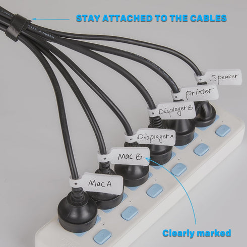 70 PCS Reusable Cable Ties with Hook and Loop, Adjustable Cable Management Wire Ties & 10 PCS Cable Labels, Black+White