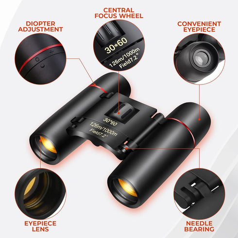 30x60 Travel Binoculars for Bird Watching, Small Binoculars for Adults, Designed for Hiking and Outdoor Adventures