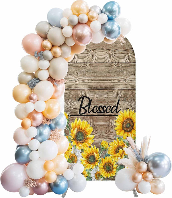 Jnbasdffb Yellow Sunflowers Wedding Arch Cover,Stretchy Spandex Arch Backdrop Stand Covers 7.2 FT,Vintage