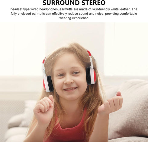 Stereo Headphones Wired, 1pc Red Foldable Earphones for Laptop, Head-Mounted Earmuffs for Boys Girls Travel