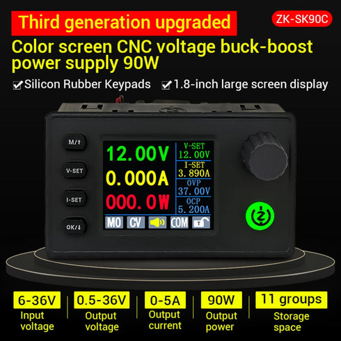 Color Display Adjustable 90W DC DC Buck Boost Power Converter CC CV 0.5-36V 5V 6V 12V 24V Power Module Regulated Laboratory Power Supply