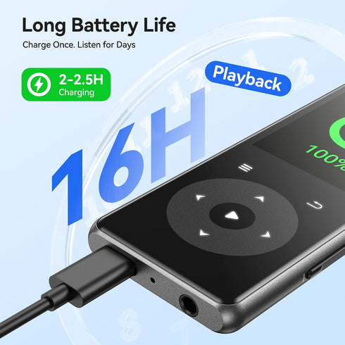 AGPTEK 64GB MP3 M7 1.8 inch 128GB Player with Bluetooth, Music Player with Speaker and FM Radio, Touch Buttons