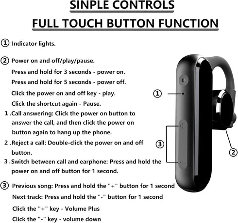 Bluetooth Earpiece V5.4 - Single Ear Headset with Noise Cancellation, 35 Hours Talk Time, Compatible with iPhone &