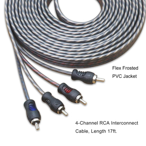 RCI417 100% 17ft 4 RECOIL Oxygen Free Copper Channel RCA Audio Cable Twisted Pair with Noise Reduction, Speaker