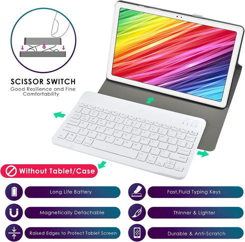 DETUOSI Universal 10 inch Wireless Keyboard, Ultrathin Slim Lightweight Portable, 10.1" Multi-Device for